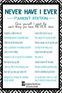 a poem that says never have i ever parent edition give yourself point for each thing you have never done