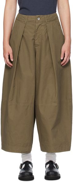 Wide-leg tapered garment-dyed cotton poplin trousers. · Belt loops · Three-pocket styling · Zip-fly · Knife pleats at front waistband · Cropped legs Supplier color: Brown Trousers Details Menswear, Men Drip, Poplin Trousers, Thailand Outfit, November Fashion, Japanese Street Wear, Trousers Details, Knife Pleats, Military Pants