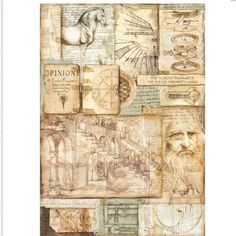 an old fashioned wallpaper with many different types of paper, including pictures and words