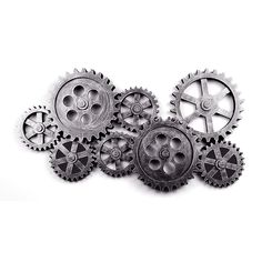 six gears are shown in black and white