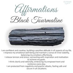 an image of black tourmaline with the words affirmations on it