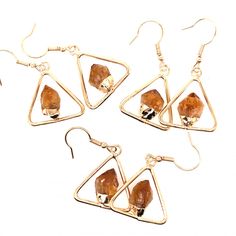 3 X Holystic Triangle Design Tumbled Citrine Set Earrings - Br 1528 Earth Design, Citrine Earrings, Set Earrings, Ruby Emerald, Triangle Design, Natural Citrine, Ruby Sapphire, Gemstone Jewellery, Gold Jewellery Design