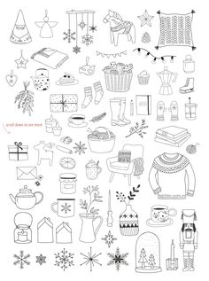 christmas doodles are shown in black and white