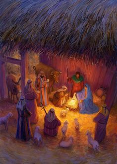 the nativity scene is depicted in this painting