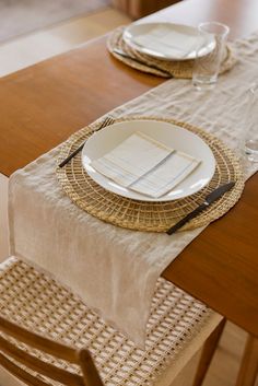 the table is set with two place settings