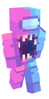 an image of a pink and blue monster in pixel art style, with the eyes open