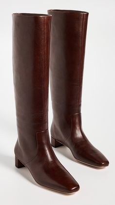 Loeffler Randall Indy Low Heel Tall Boots | Shopbop Low Heel Knee High Boots, Heel Tall Boots, Tall Western Boot, Brown Heeled Boots, Loeffler Randall Shoes, Black Boots Tall, Tall Leather Boots, Heel Caps, Brown Heels