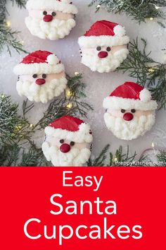 easy santa cupcakes with white frosting and red noses