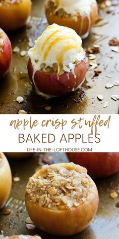 apple crisp stuffed baked apples on a baking sheet