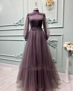 Fancy Long Dresses With Sleeves, High Neck Long Sleeve Dress Formal, Grad Dresses Long Sleeve, Modest Glamour Dresses, Gowns With Sleeves Formal, Prom Dresses Full Coverage, Modest Prom Dresses With Sleeves Long, Maxi Dress With Sleeves Wedding, Muslim Evening Dresses Plus Size