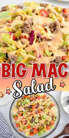 a big mac salad with cheese and lettuce