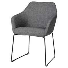 a gray chair with black legs on a white background