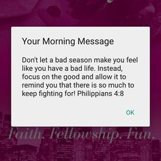 a text message with the words, your morning message and an image of two people