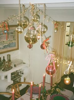 a dining room filled with lots of christmas decorations