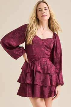 Carmen Floral Tiered Mini Dress in Wine | Altar'd State Football Dress, Trendy Cocktail Dresses, Homecoming Outfits, Tiered Mini Dress, Sophisticated Look, Skirts With Boots, Altar'd State, Dance Dresses, Dress Romper