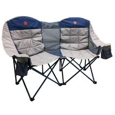 a folding camping chair with two seats on the back and one seat folded up in front