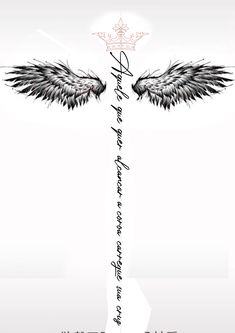 an angel wing with the words above it and two wings on top of each other