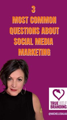 a woman with the words 3 most common questions about social media marketing