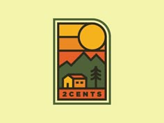 the logo for 2cents is shown with mountains and trees in front of it