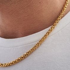 The Wheat Chain is the epitomé of understated cool! Four high-quality strands weave together to create a staple that makes every look on point. Get one today! Mens Chain Designs, Mens Neck Chains, Neck Chain For Men, Mens Gold Chain Necklace, Gold Neck Chain, Gold Necklace For Men, Gold Chain Design, Mens Gold Jewelry, Gold Chains For Men