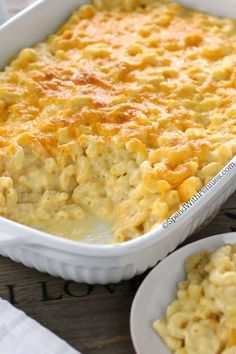 a casserole dish with macaroni and cheese