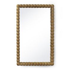 a wooden frame mirror with beads on the edges and a square shaped border around it