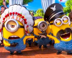 the minions from despicable me are dancing in front of other minion characters