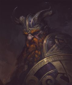 a painting of a horned man in armor