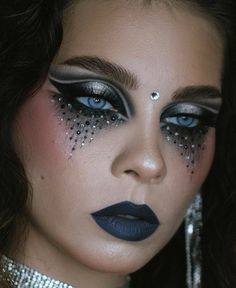 Makeup With Rhinestones, Glam Rock Makeup, Masquerade Makeup, Dance 2023, Rock Makeup, Goddess Makeup, Rhinestone Makeup