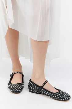 Steve Madden Vinetta Rhinestone Ballet Flat | Urban Outfitters Mary Jane Flats Outfit, Ballerina Flats Outfit, Rhinestone Ballet Flats, Flats Outfit, Rhinestone Flats, Ballerina Shoes, Mary Jane Flats, Leather Ballet Flats, Spring Looks