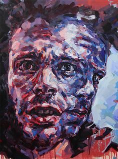 a painting of a man's face with many different colors and patterns on it