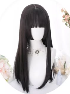 Transform your look with our black-brown princess cut synthetic wig. This straight, full bangs wig is perfect for adding a touch of elegance and charm to any outfit. Made with high-quality synthetic fibers, this wig offers a natural and comfortable fit. Whether you're going for a Lolita or Kawaii style, this wig is a must-have accessory.   Please note that this product includes only the wig. Garment Size SizeFree SizeHair Length58 Bangs Wig, Hime Bangs, Black Wigs, Brown And Black Hair, Hair Wig, Blakc Wig, Brown Wolf Cut Wig, Jet Black Wig With Bangs, Black Gothic Wig