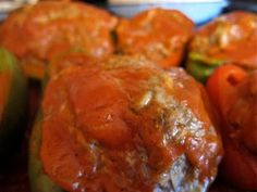 some stuffed peppers are sitting on a table