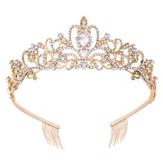 PRICES MAY VARY. Every girl deserves to feel like a princess/queen on her important occasion. This stunning rhinestone crown will make your dream come true Material: Made of high quality clear crystals in Gold-plated metal setting, eco-friendly,Alloy is with diamond look and hard texture for practicality and aesthetics Size: Approximately 1.8 Inch in height,5.5Inch in diameter,This crown is really pretty,It weighs about 0.2lb,So tiaras are suitable for kids (5 years old up) and adults for most p Prom Birthday Party, Crowns For Women, Elegant Crown, Black Tiara, Women's Headbands, Elegant Headband, Prom Birthday, Crown For Women, Crystal Tiara