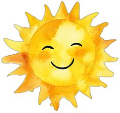 a watercolor drawing of a smiling sun