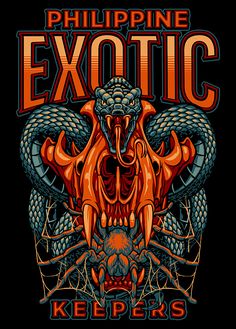 an orange and black poster with the words exotic keepers on it