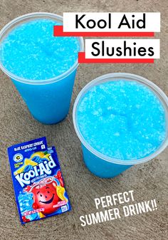 two cups of kool aid slushies on the ground