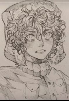 a drawing of a person with curly hair