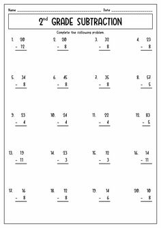 the 3rd grade subtraction worksheet is shown in black and white, with numbers