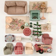 a collection of miniature furniture and decorations