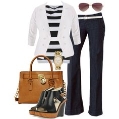 "White Stripes - Plus Size" by alexawebb on Polyvore Outfits For Work, Chic Fall Outfits, Office Outfit, Fall Outfits For Work, Teacher Outfits, Work Wardrobe, Work Outfits