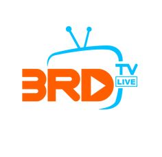 an orange and blue logo with the words brd tv on it's side