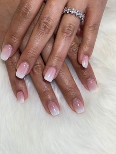 Round Pink Ombre Nails, Ombre Nails For Short Nails, Short Ombre Pink And White Nails, Pink To White Ombre Nails Short, Pink And White French Tip Ombre Nails, Square Pink And White Ombre Nails, Pink And White Ombre Nails Short Dip, Pink And White Ombré Dip Nails, Pink White Ombré Nails With Chrome