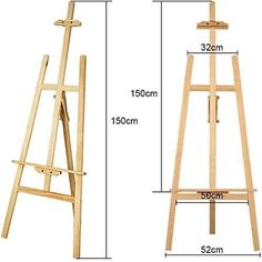 a wooden easel is shown with measurements for the top and bottom half of it