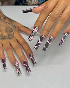 Chrome Freestyle Nails, Rockstar Aesthetic Nails, Nail Business, 2024 Nails, Girl Nails, Baddie Nails, Colored Acrylic Nails, Her Nails, Short Square Acrylic Nails