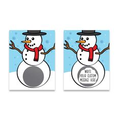 two snowmen with hats and scarfs on