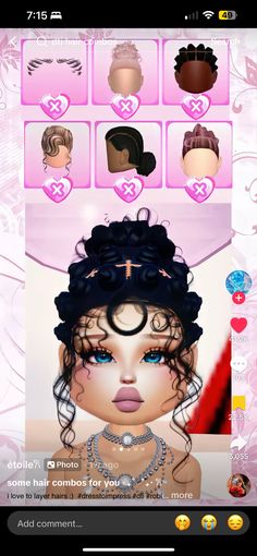 the screenshot shows different types of hair and makeup for girls, including one with blue eyes