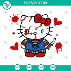 Free Svg Heart Files For Cricut, Hello Kitty Halloween Svg, Halloween Cartoon Art, Chucky Hello Kitty, Spooky Hello Kitty, Hello Kitty Chucky, Hello Kitty Happy, Hello Kitty Svg, Halloween Hello Kitty