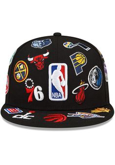 This  Black Fitted Hat features a all over league design on a structured polyester crown with flat visor and fitted sizing. You'll be ready to show your  pride with this Cap! ! Front embroidered team logo, Fashion alternate colorway, Side New Era logo, Fitted 59FIFTY sizing, Polyester material, Wipe clean with cloth or cleaning kit, 4 Red Fitted Hat, Basketball Accessories, Drawstring Jeans, Mlb World Series, New Era Logo, Nba Hats, Red Fits, Nba Teams, New Era 59fifty