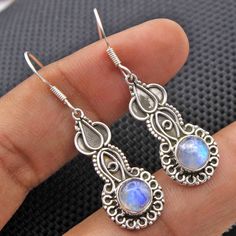 "Natural Rainbow Moonstone Round Gemstone Dangle Earring - 925 Sterling Silver Handmade Designer Women Dangle Earrings length 1.6\"- ae2906 ( Stamped 925 ) MATERIAL - 925 STERLING SILVER GEMSTONE - Moonstone STONE SIZE - 8 x 8 MM STONE SHAPE - Round EARRINGS LENGTH - 1.6\" EARRING WEIGHT - 5.04 GRAMS COLOR - AS SEEN IN PICTURE" Stamped 925 Dangle Earrings As Gift, Silver Nickel-free Moonstone Earrings, Nickel-free Moonstone Earrings For Gifts, Silver Moonstone Pierced Earrings, Silver Moonstone Earrings For Anniversary, Silver Pierced Moonstone Earrings, Moonstone Earrings Gift, Moonstone Earrings As A Gift, Moonstone Earrings With Ear Wire For Gift